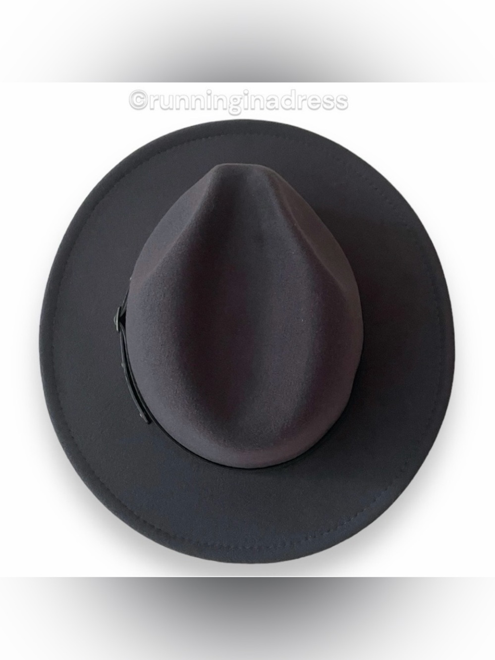 Grey Felt Fedora Teardrop Hat Flat Wide Brim Rancher Western Boho Cowboy O/S